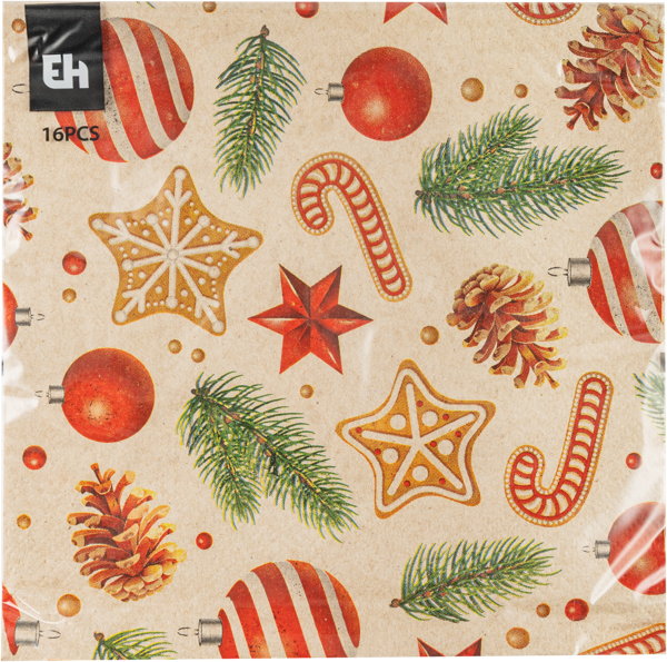Изображение Салфетки 33*33см Купман рождест узор на бежевом Купман Интернэшнл м/у, 16 шт