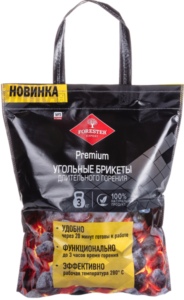 Изображение Брикеты древесно-угольные Форестер длительного горения Непко м/у, 3 КГ