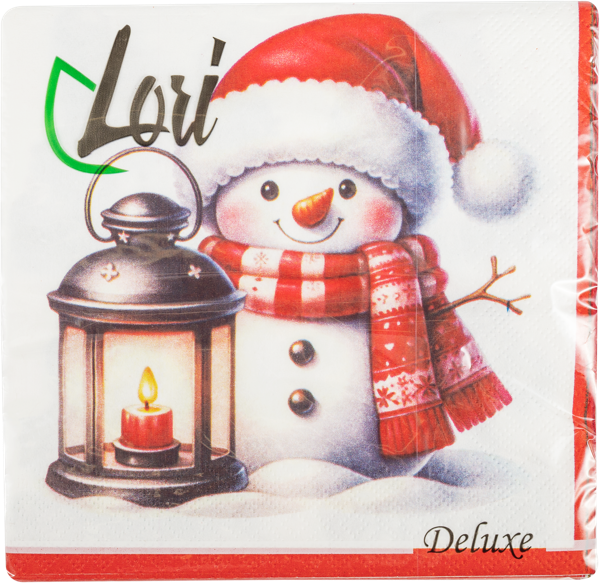 Изображение Салфетки 3х-слойные Лори делюкс новый год снеговик с фонарем 33*33 Фабрика Люкс м/у, 20 шт
