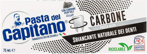 Изображение Зубная паста отбеливающая Дель капитано древесный уголь Фармасьютичи к/у, 75 мл