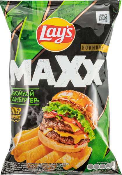 Изображение Чипсы картофельные Лейс Макс Рифленые двойной гамбургер Фрито Лей м/у, 100 г