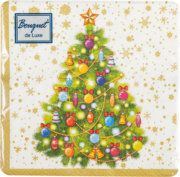 Изображение Салфетки 3х-слойные 24*24см Арт букет новый год новогодняя ель Русская Бумага м/у, 25 шт