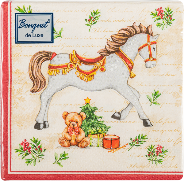 Изображение Салфетки 3х-слойные 24*24см Арт букет новый год новогодняя лошадь Русская Бумага м/у, 25 шт