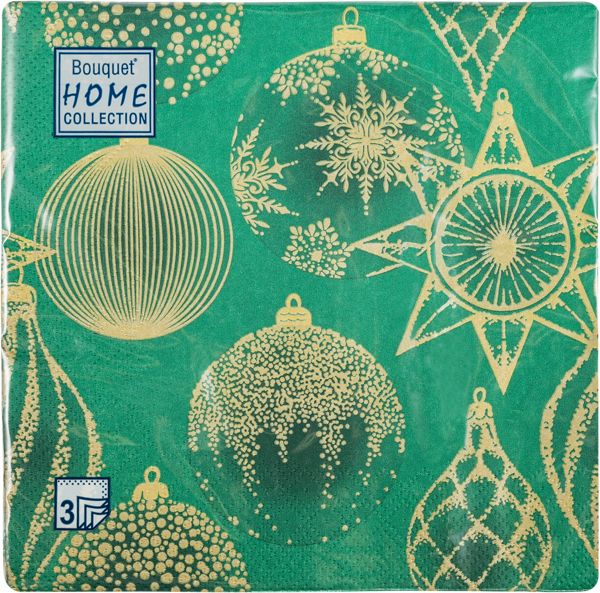 Изображение Салфетки 3х-слойные 33*33см Арт букет новый год украшения на зеленом Русская Бумага м/у, 20 шт