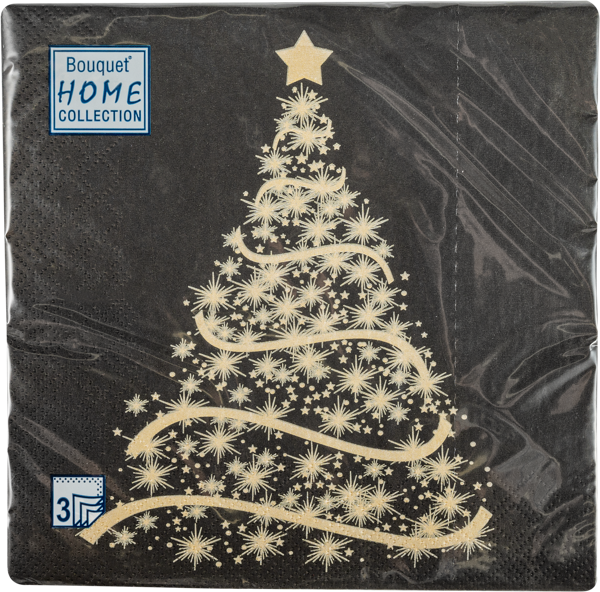 Изображение Салфетки 3х-слойные 33*33см Арт букет новый год ель на черном Русская Бумага м/у, 20 шт