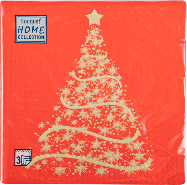 Изображение Салфетки 3х-слойные 33*33см Арт букет новый год ель на красном Русская Бумага м/у, 20 шт