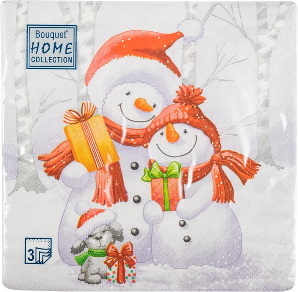 Изображение Салфетки 3х-слойные 33*33см Арт букет новый год снеговики Русская Бумага м/у, 20 шт
