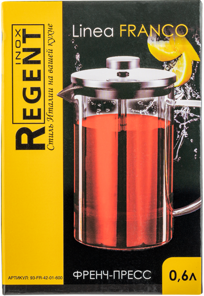 Изображение Френч-пресс 600мл прозрачный Регент инокс франко Регент Рус кор, 1 шт
