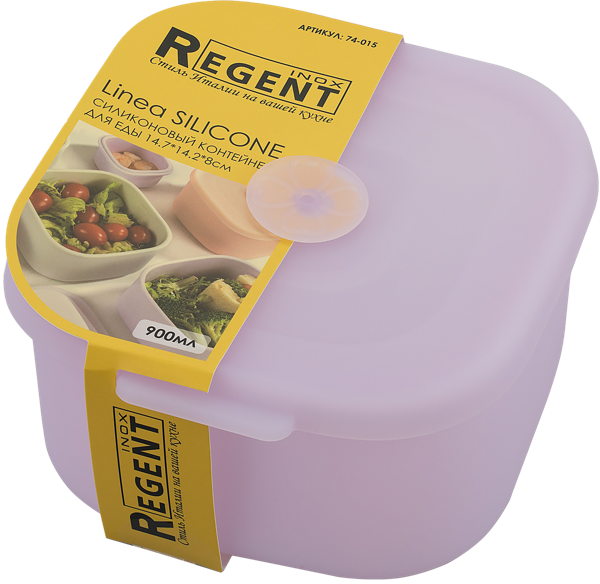 Изображение Контейнер 900мл силикон Регент инокс прямоугольный с крышкой Регент Рус , 1 шт