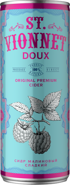 Изображение Сидр яблочный сладкий 5,5% Св. Вионне малина Союз-Вино ж/б, 0,25 л