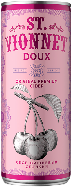 Изображение Сидр яблочный сладкий 5,5% Св. Вионне вишня Союз-Вино ж/б, 0,25 л