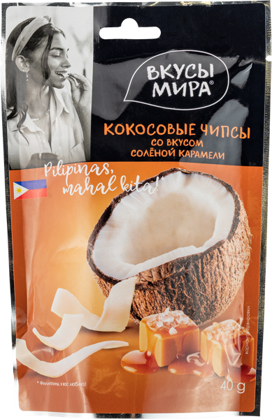 Изображение Чипсы кокосовые Вкусы мира соленая карамель Снэк Тайм м/у, 40 г