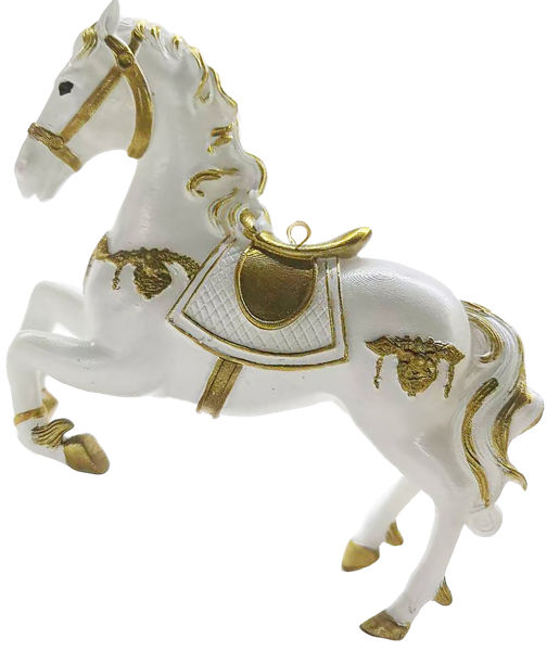 Изображение Елочное украшение 8см Мэджик Тайм лошадка бело-золотая Феникс-Презент , 1 шт