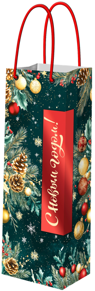 Изображение Пакет 12,7*36см для бутылок Мэджик Пак с новым годом зеленый Феникс-Презент , 1 шт