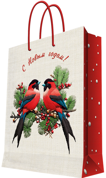 Изображение Пакет 26*32,4см бумажный Мэджик Пак снегири кремовый Феникс-Презент , 1 шт