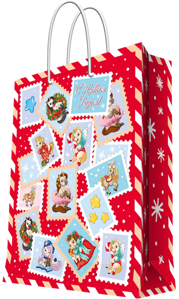 Изображение Пакет 17,8*22,9см бумажный Мэджик Пак почтовые марки красный Феникс-Презент , 1 шт