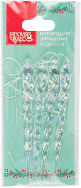 Изображение Елочное украшение 12см пластик Время Чудес сосульки прозрачные Феникс-Презент м/у, 4 шт