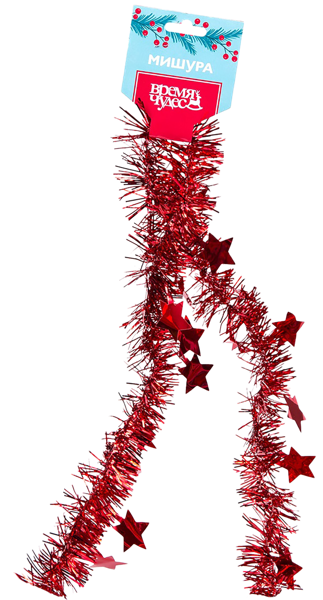 Изображение Мишура 5см*2м Время Чудес звезды красная Феникс-Презент , 1 шт