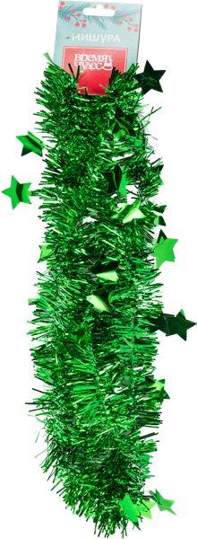 Изображение Мишура 5см*2м Время Чудес звезды зеленая Феникс-Презент , 1 шт