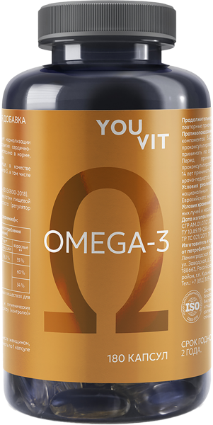 Изображение Комплекс витаминный Ювит омега-3 1400 мг 35 % Мирролла п/б, 180 шт