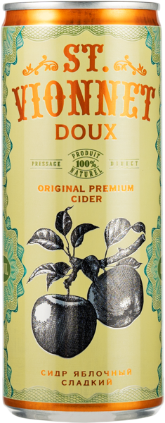 Изображение Сидр яблочный сладкий 5,5% Св. Вионне Союз-Вино ж/б, 0,25 л