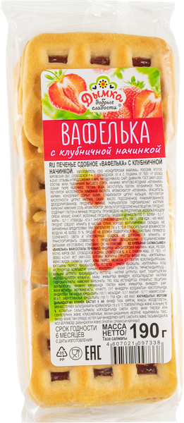 Изображение Печенье вафелька Дымка с клубничной начинкой Дымка КФ м/у, 190 г