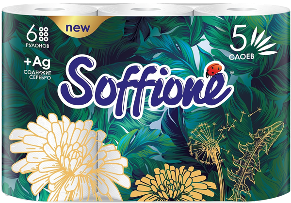 Изображение Туалетная бумага 5ти слойная Соффионе лакшери 110 листов Архбум м/у, 6 шт