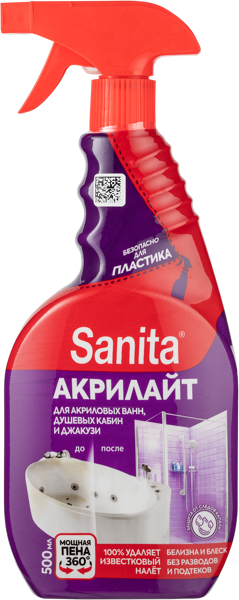 Изображение Средство для ванны спрей Санита акрилайт антиналет  Ступинский Химический Зав п/у, 500 мл