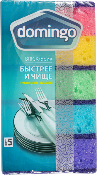 Изображение Губки для посуды Доминго брик цветные Доминго м/у, 5 шт