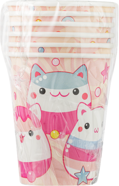 Изображение Одноразовая посуда 250мл НД плэй стакан котики-моти Рубин ООО м/у, 6 шт