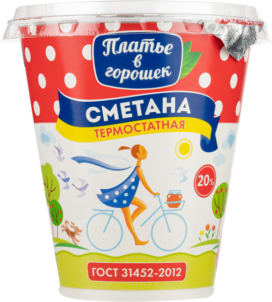 Изображение Сметана 20% термостатная Платье в горошек Новокубанский МК п/б, 300 г