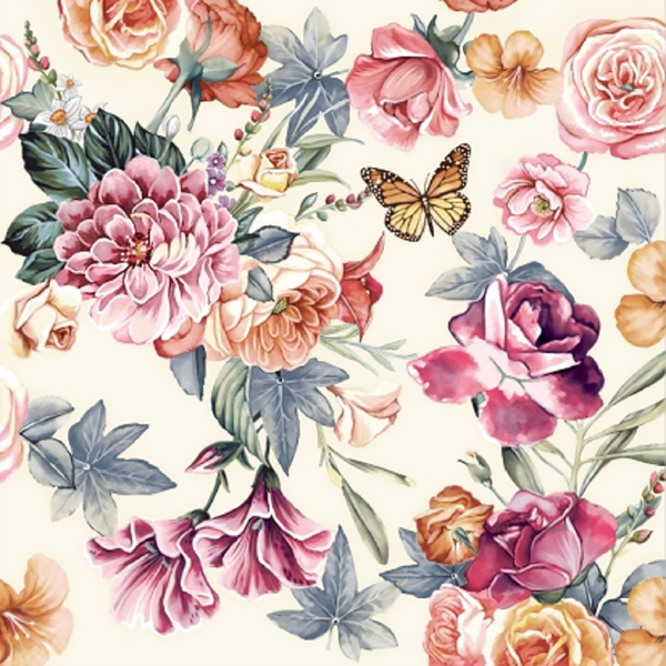 Изображение Салфетки 3х слойные Букет хоум коллекшн классик цветы на кремовом 33*33 Русская Бумага м/у, 20 шт