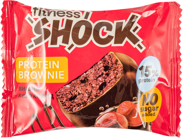 Изображение Пирожное протеиновое Фитнес шок брауни вишня шоколад Фитнес десерты м/у, 50 г