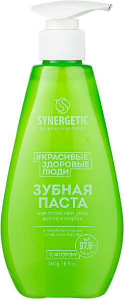 Изображение Зубная паста комплексный уход Синергетик БИО корица и чайное дерево Синергетик п/у, 240 мл