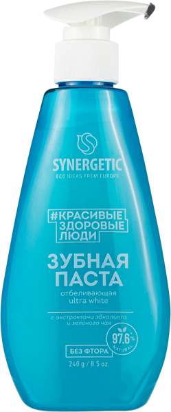 Изображение Зубная паста отбеливающая Синергетик БИО эвкалипт зеленый чай Синергетик п/у, 240 мл