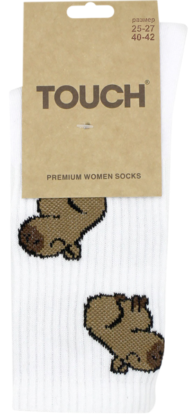Изображение Носки размер 25-27 женские Тач капибары белые Аврора карт/уп, 1 пара