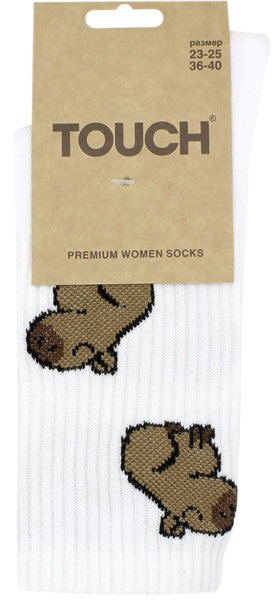 Изображение Носки размер 23-25 женские Тач капибары белые Аврора карт/уп, 1 пара