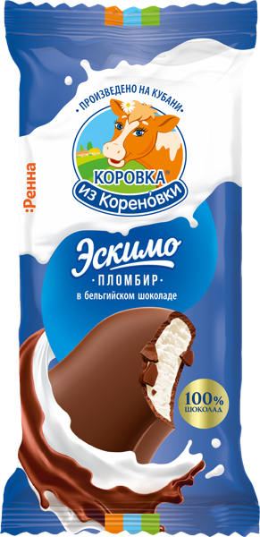 Изображение Мороженое пломбир эскимо Коровка из Кореновки бельгийский шоколад Кореновский МКК флоупак, 70 г