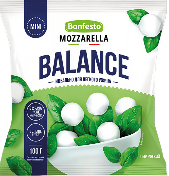 Изображение Сыр 30% Бонфесто бэлэнс моцарелла мини Туровский МК м/у, 100 г
