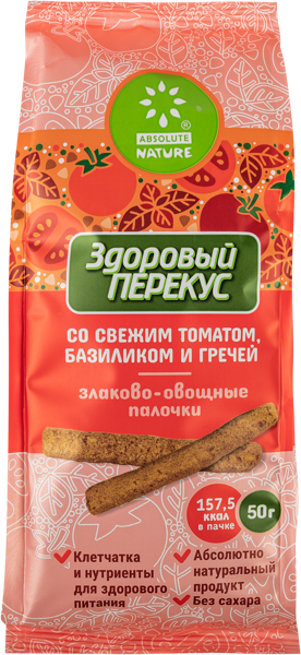 Изображение Снеки злаково-овощные Абсолют Нэйче томаты базилик греча Абсолют Натуре м/у, 50 г