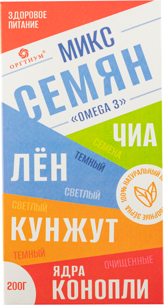 Изображение Семена микс омега-3 Оргтиум чиа лен кунжут конопля Оргтиум Плюс к/у, 200 г