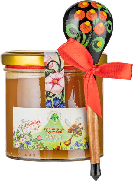 Изображение Мед лесной Зеленая гора с ложечкой хохлома Экорегион ТД с/б, 400 г