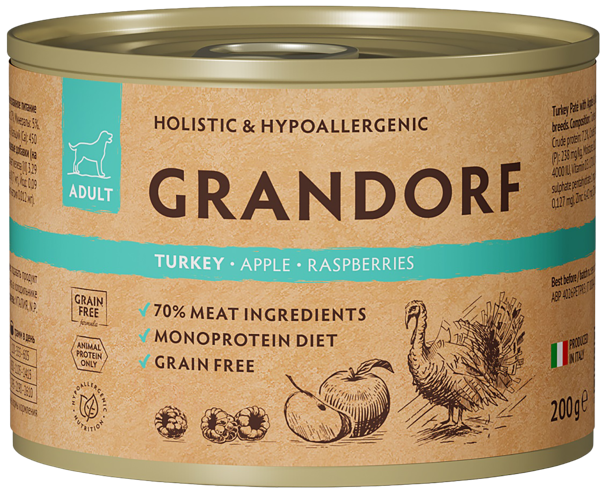 Изображение Консервы для собак Грандорф паштет индейка яблоко мал Грандорф ж/б, 200 г
