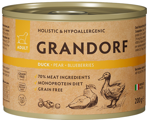 Изображение Консервы для собак Грандорф паштет утка груша черника Грандорф ж/б, 200 г