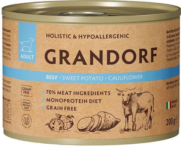 Изображение Консервы для собак Грандорф паштет говяд батат цв.кап Грандорф ж/б, 200 г