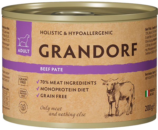Изображение Консервы для собак Грандорф паштет говядина Грандорф ж/б, 200 г