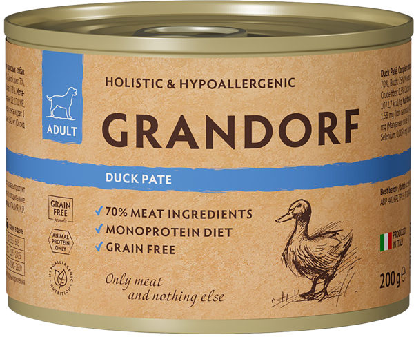 Изображение Консервы для собак Грандорф паштет утка Грандорф ж/б, 200 г