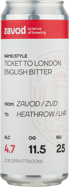 Изображение Пиво светлое Лагер 5,0% н/ф Завод Тикет Ту Лондон Биттер Русский Крафт ж/б, 0,45 л