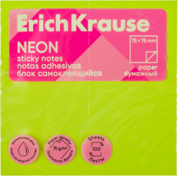 Изображение Блок 100л самоклеящийся Эрих Краузе неон зеленый Эрих Краузе м/у, 1 шт