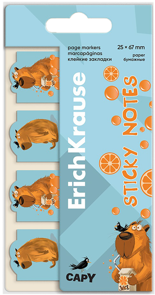 Изображение Закладки 80л клейкие Эрих Краузе хэппи кэпи бумажные Эрих Краузе карт/уп, 1 упак